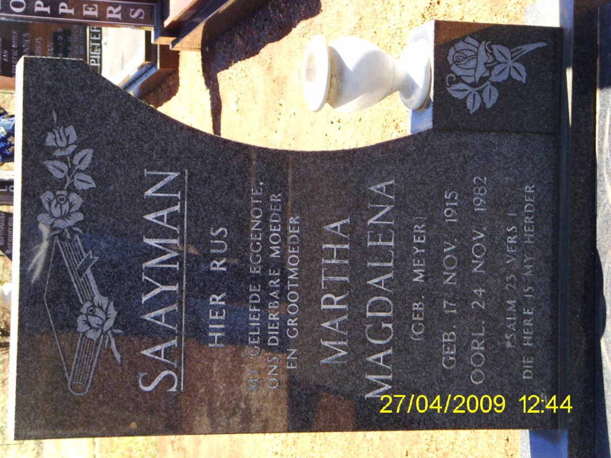 SAAYMAN Martha Magdalena nee MEYER 1915-1982