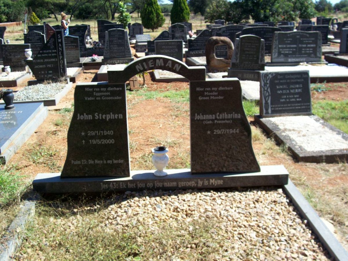 NIEMAN John Stephen 1940-2000 &amp; Johanna Cathrina PRINSLOO 1944-