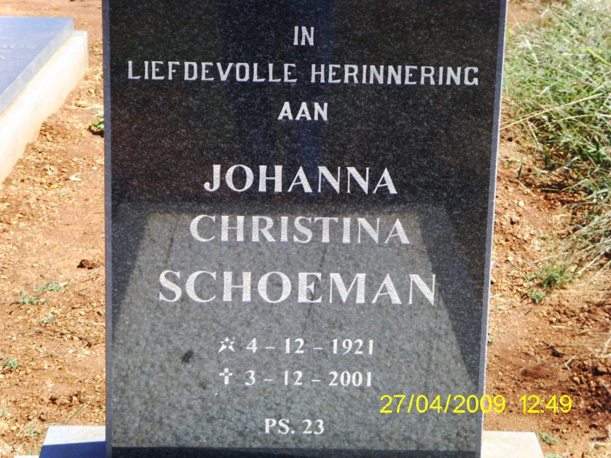 SCHOEMAN Johanna Christina 1921-2001