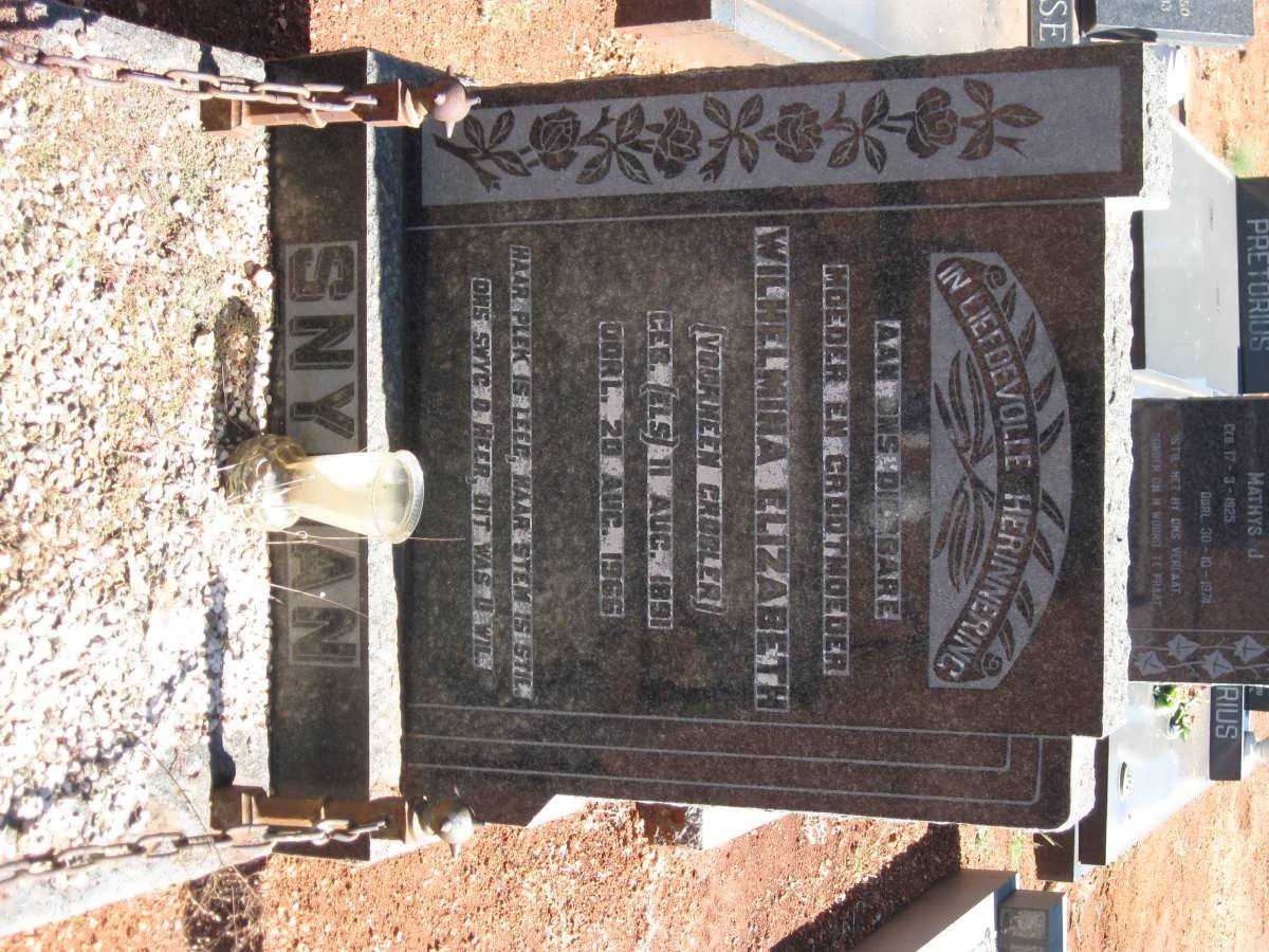 SNYMAN Wilhelmina Elizabeth, formerly GROBLER, nee ELS 1891-1966