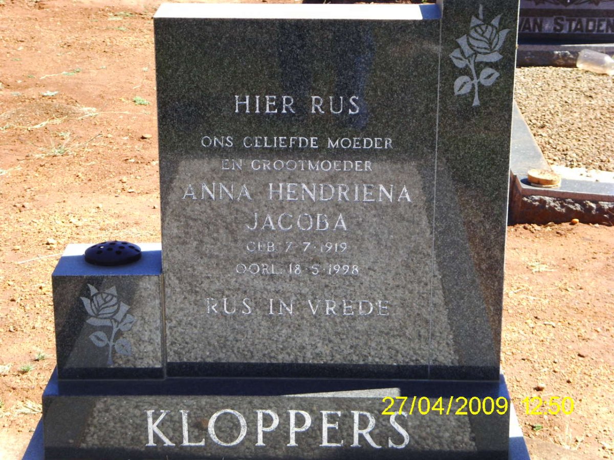 KLOPPERS Anna Hendriena Jacoba 1919-1998
