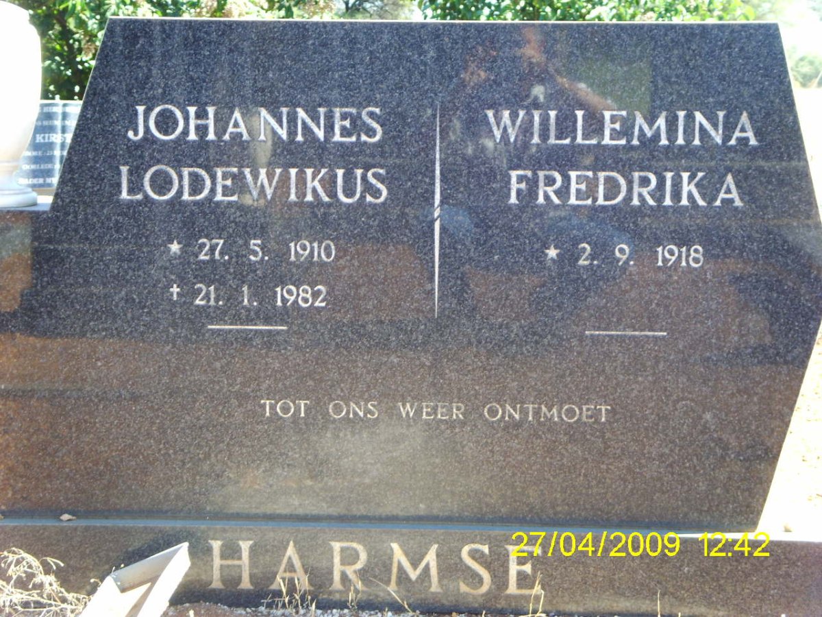 HARMSE Johannes Lodewikus 1910-1982 &amp; Willemina Fredrika 1918-