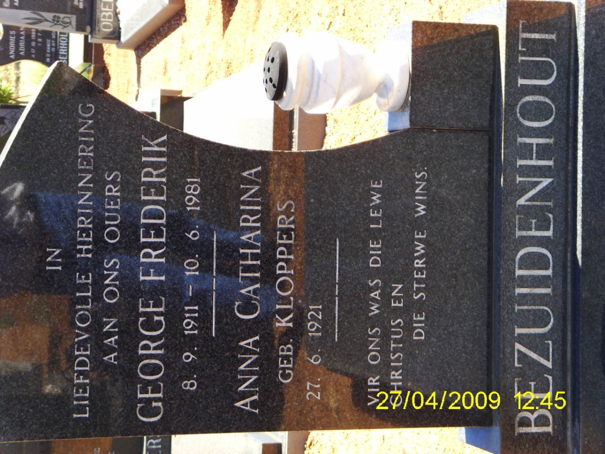 BEZUIDENHOUT George Frederik 1911-1981 &amp; Anna Catharina KLOPPERS 1921-