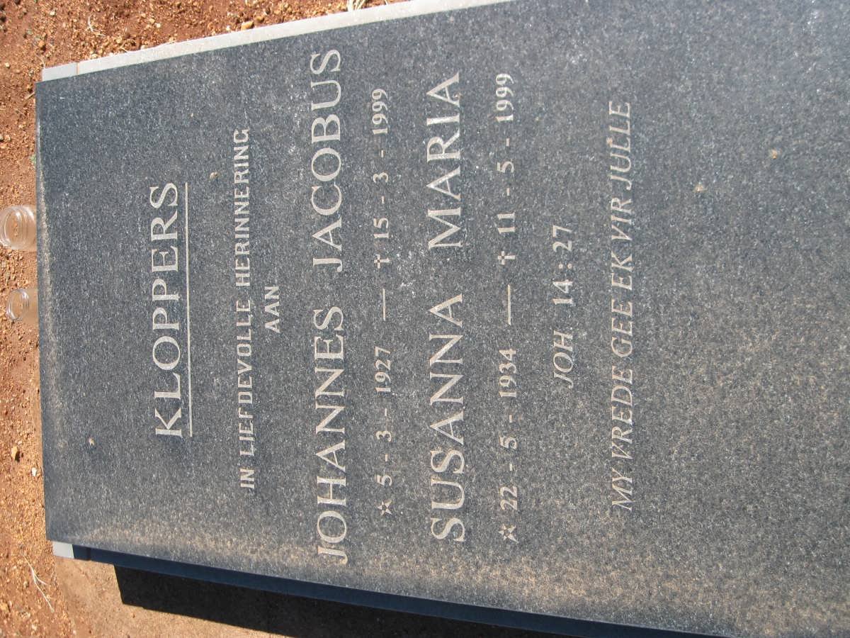 KLOPPERS Johannes Jacobus 1927-1999 &amp; Susanna Maria 1934-1999