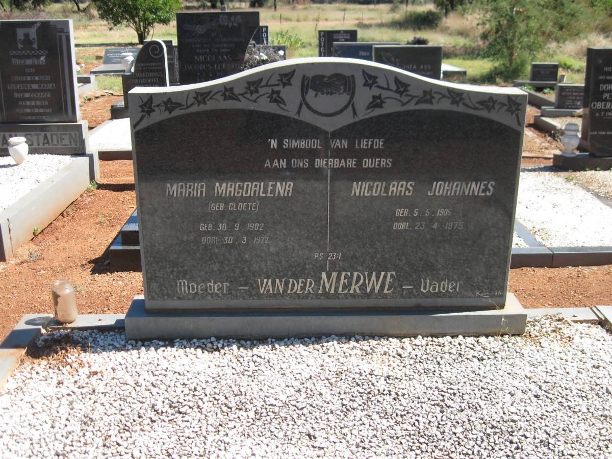 MERWE Nicolaas Johannes, van der 1905-1975 &amp; Maria Magdalena CLOETE 1902-1972