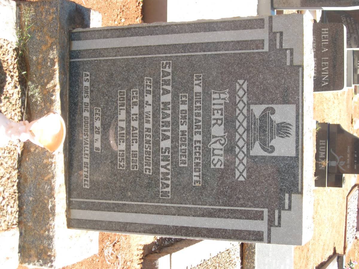 SNYMAN Sara Maria nee J. VAN RENSBURG 1886-1952