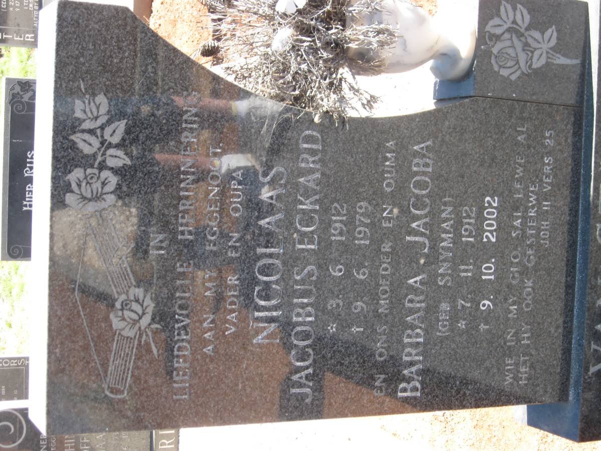 STADEN Nicolaas Jacobus Eckard, van 1912-1979 &amp; Barbara Jacoba SNYMAN 1912-2002