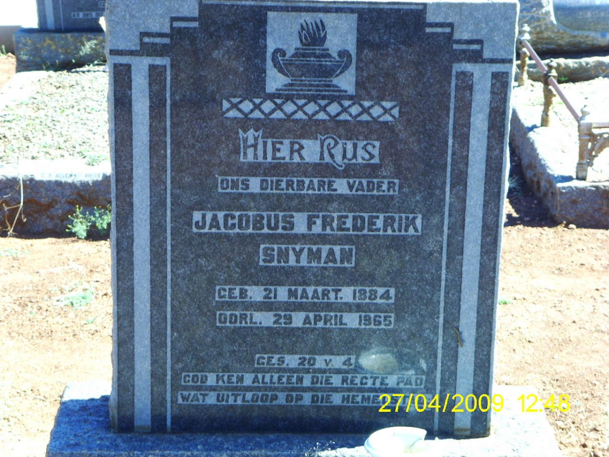 SNYMAN Jacobus Frederik 1884-1965