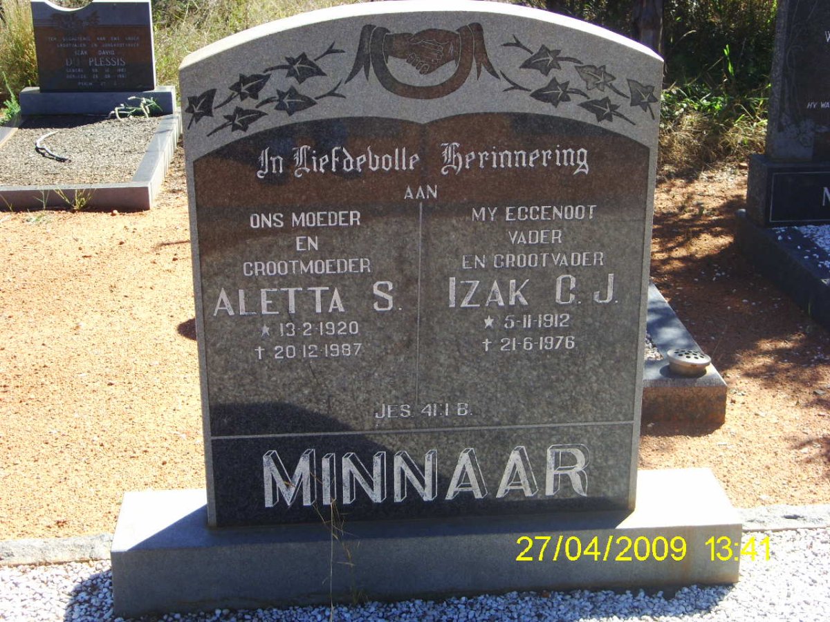 MINNAAR Izak C.J. 1912-1976 &amp; Aletta S. 1920-1987