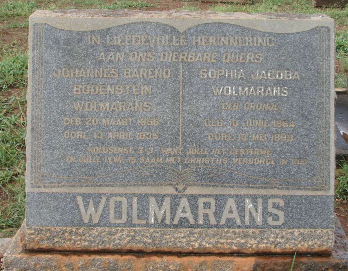 WOLMARANS Johannes Barend Bodenstein 185?-1935 &amp; Sophia Jacoba CRONJE 1864-1898