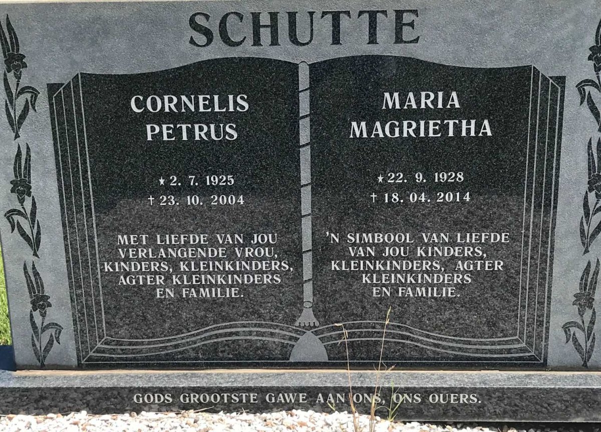 SCHUTTE Cornelis Petrus 1925-2004 &amp; Maria Magrietha 1928-2014