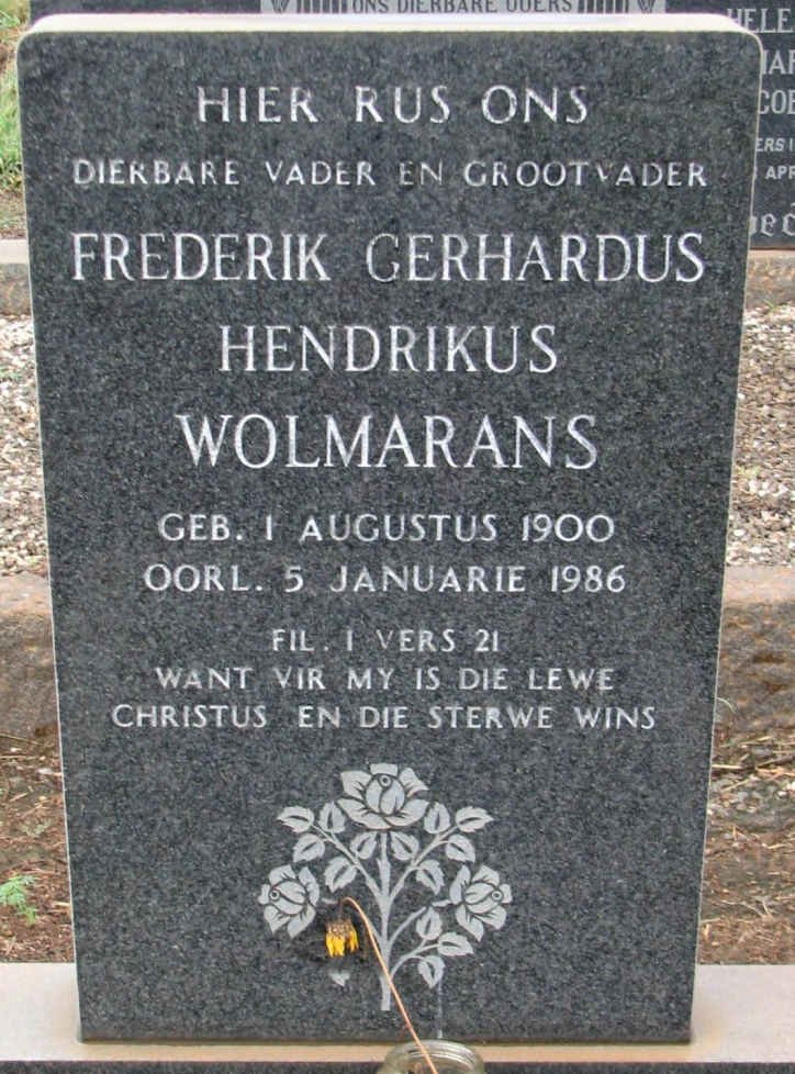 WOLMARANS Frederik Gerhardus Hendrikus 1900-1986