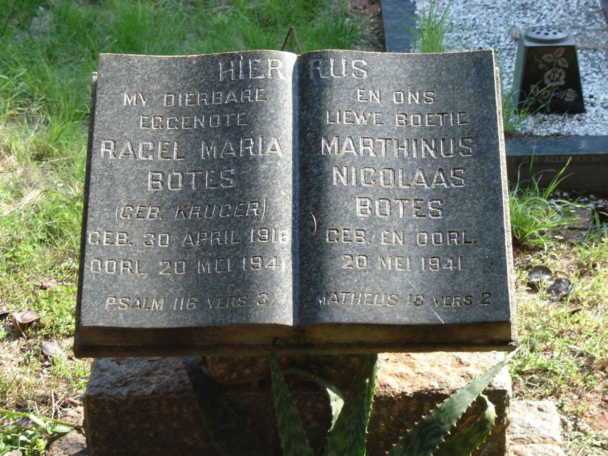 BOTES Ragel Maria nee KRUGER 1916-1941 ::  BOTES Marthinus Nicolaas -1941