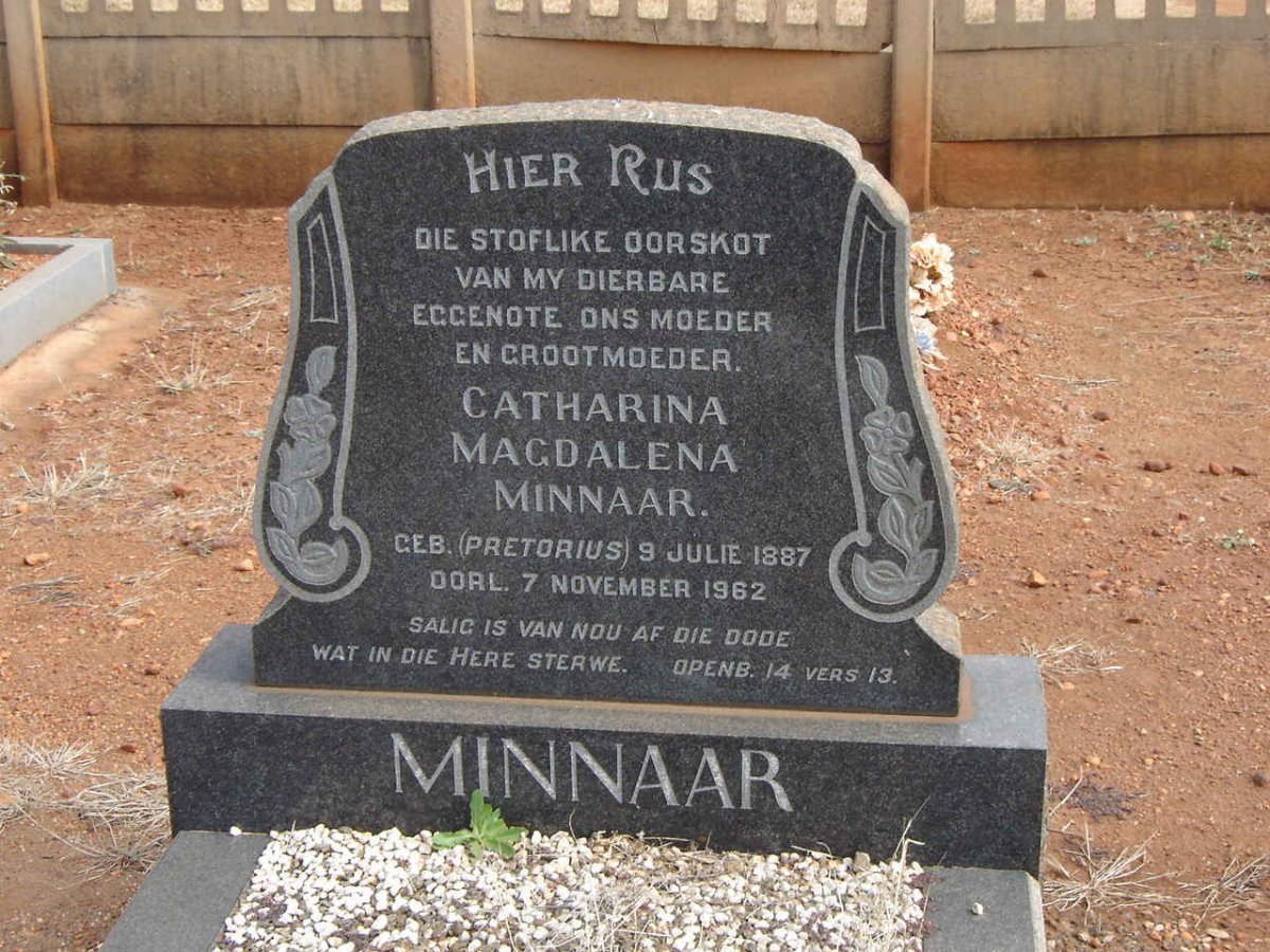 MINNAAR Catharina Magdalene nee PRETORIUS 1887-1962