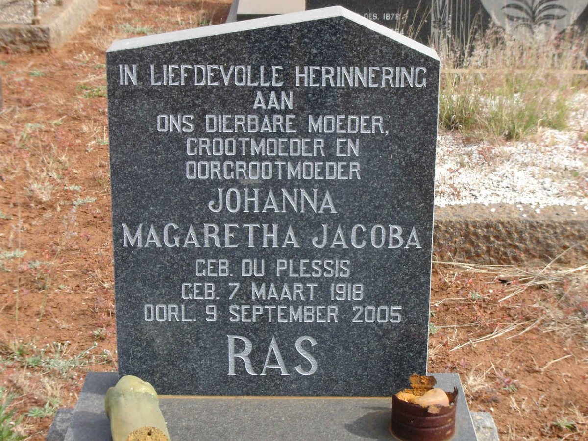 RAS Johanna Magaretha Jacoba nee DU PLESSIS 1918-2005