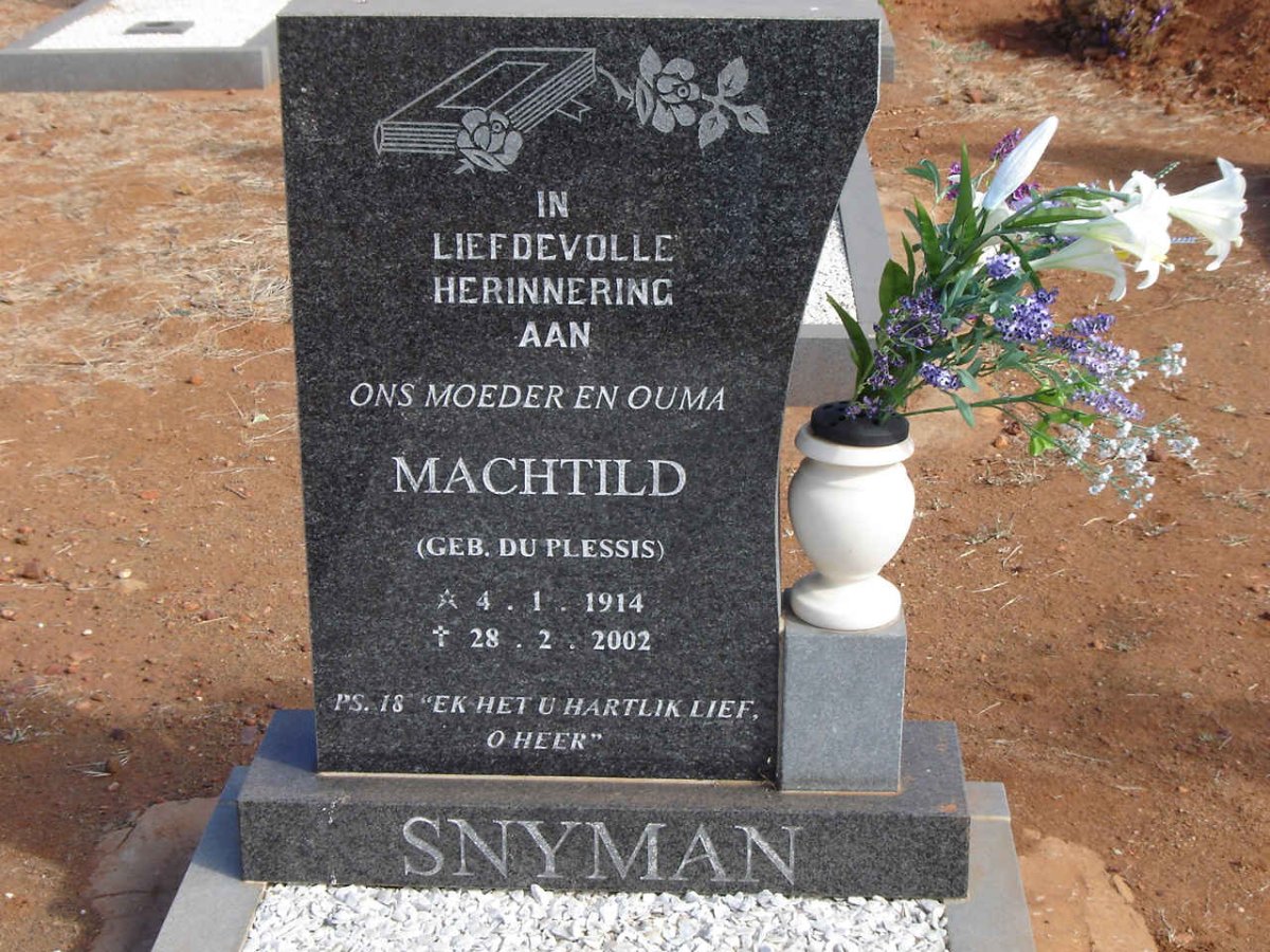 SNYMAN Machtild nee DU PLESSIS 1914-2002