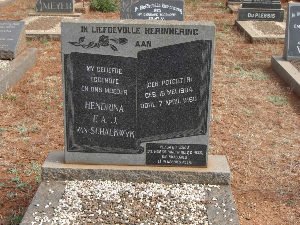 SCHALKWYK Hendrina F.A.J., van nee POTGIETER 1904-1960
