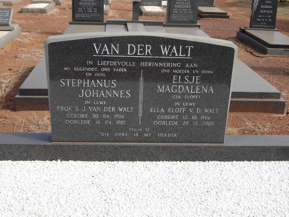 WALT Stephanus Johannes, van der 1906-1987 &amp; Elsje Magdalena ELOFF 1906-2000