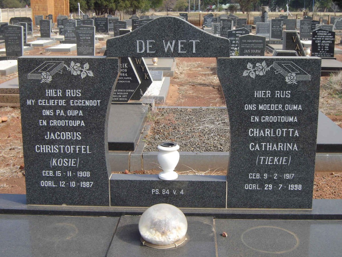 WET Jacobus Christoffel, de 1908-1987 &amp; Charlotta Catharina 1917-1998
