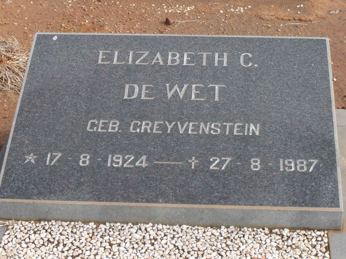 WET Elizabeth C., de nee GREYVENSTEIN 1924-1987