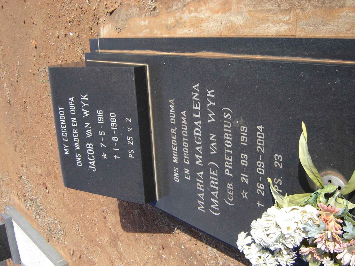 WYK Jacob, van 1916-1980 &amp; Maria Magdalena PRETORIUS 1919-2004