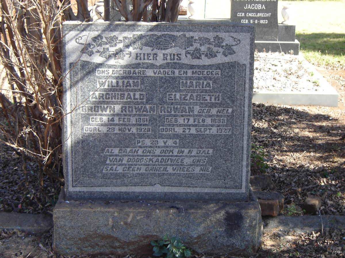 ROWAN William Archibald 1861-1928 &amp; Maria Elizabeth NEL 1868-1927