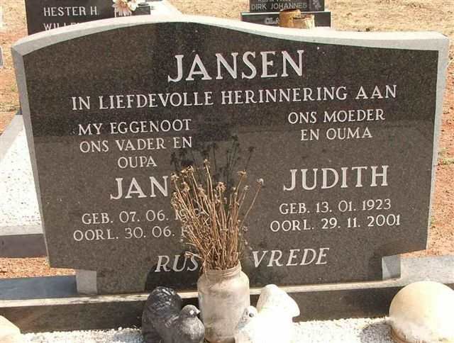 JANSEN Jan 1919--19?? &amp; Judith 1923-2001