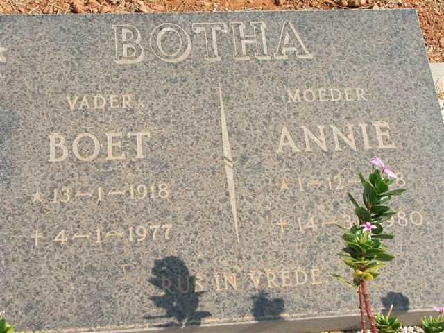 BOTHA Boet 1918-1977 &amp; Annie 19?8 - 1980