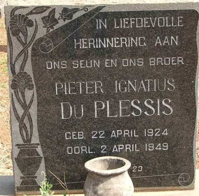 PLESSIS  Pieter Ignatius, du 1924-1949