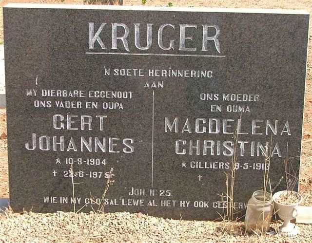 KRUGER Gert Johannes 1904-1975 &amp; Magdelena Christina CILLIERS 1913-