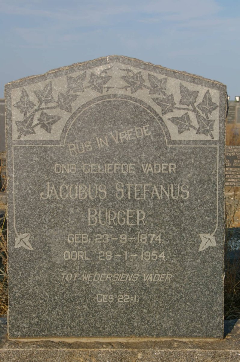 BURGER Jacobus Stefanus 1874-1954