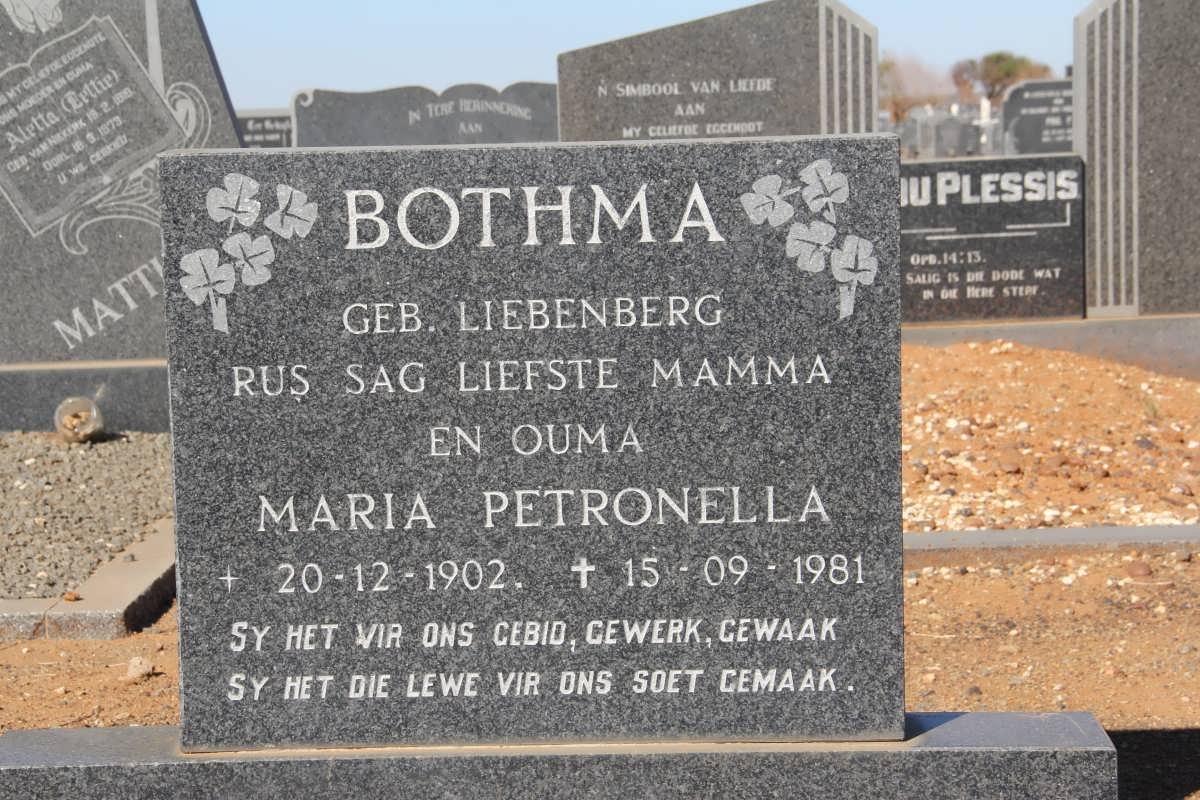 BOTHMA Maria Petronella nee LIEBENBERG 1902-1981
