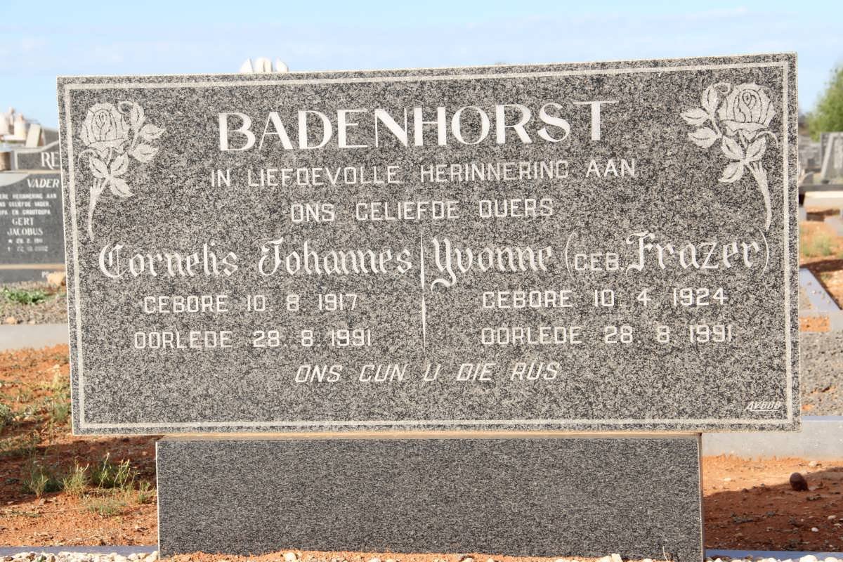 BADENHORST Cornelis Johannes 1917-1991 &amp; Yvonne FRAZER 1924-1991