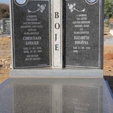 BOJE Christiaan Godlieb 1935-2009 &amp; Elizabeth Johanna 1939-