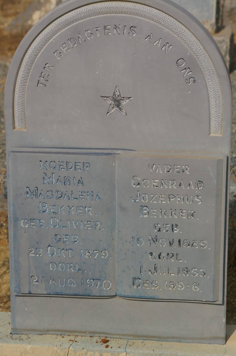 BEKKER Coenraad Jozephus 1889-1953 &amp; Maria Magdalena OLIVIER 1879-1970