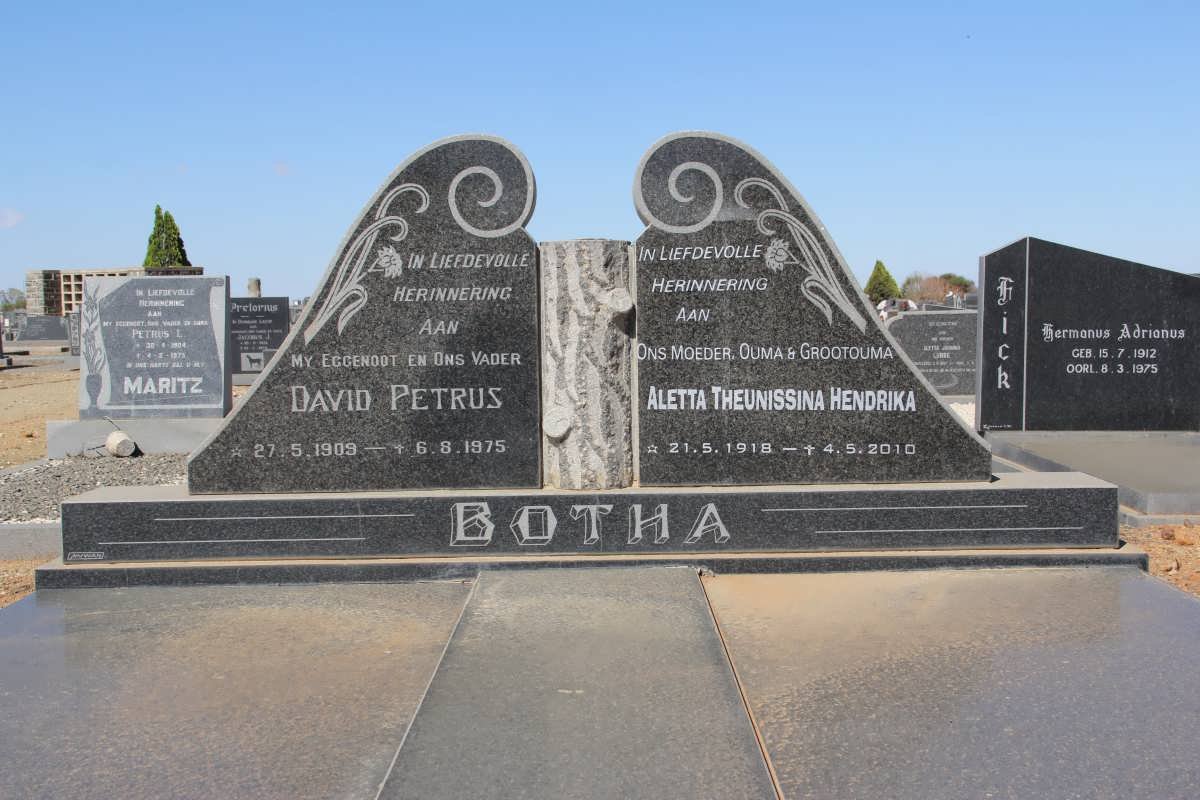 BOTHA David Petrus 1909-1975 &amp; Aletta Theunissina Hendrika 1918-2010