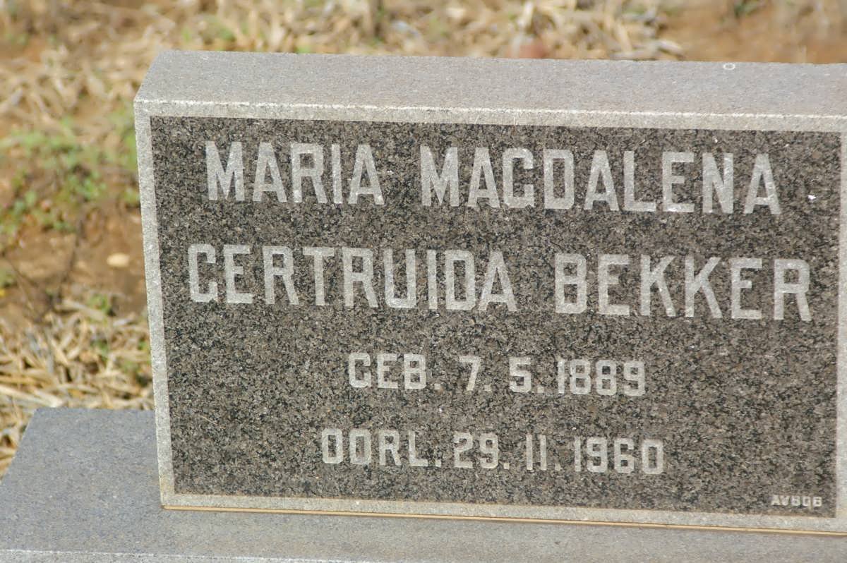 BEKKER Maria Magdalena Gertruida 1889-1960