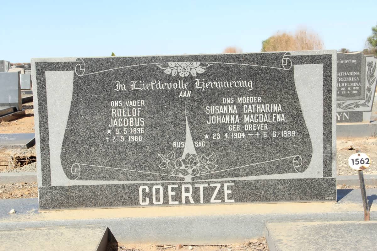 COERTZE Roelof Jacobus 1896-1980 &amp; Susanna Catharina Johanna Magdalena DREYER 1904-1989