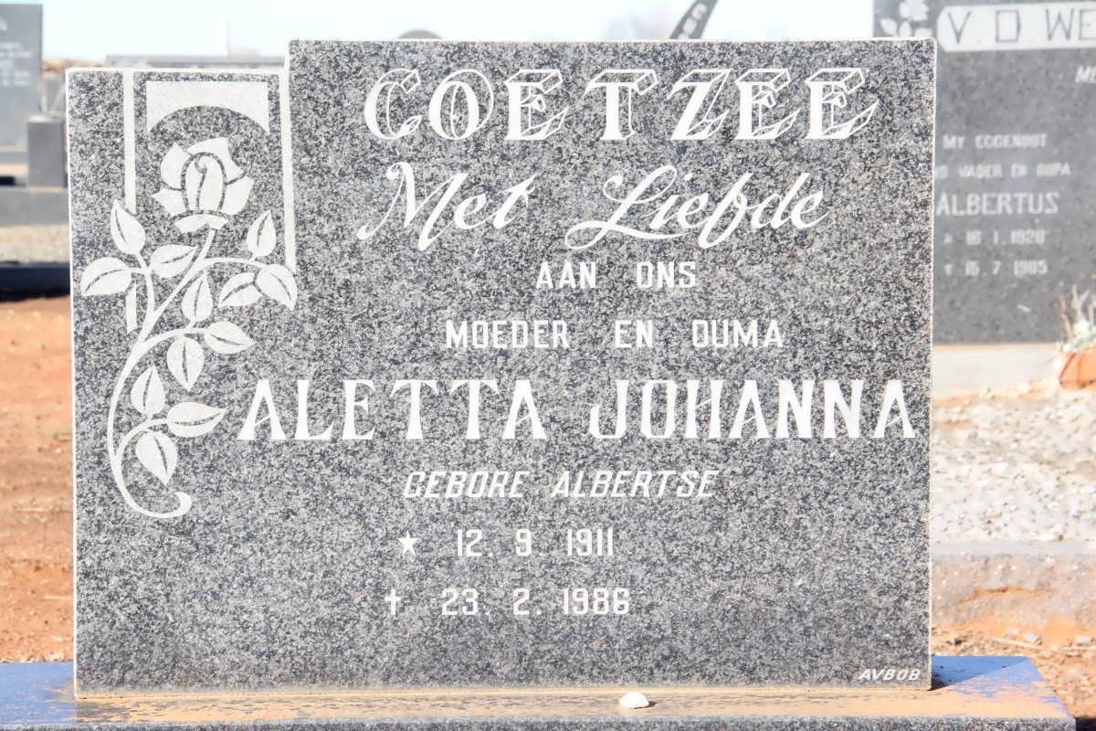 COETZEE Aletta Johanna nee ALBERTSE 1911-1986