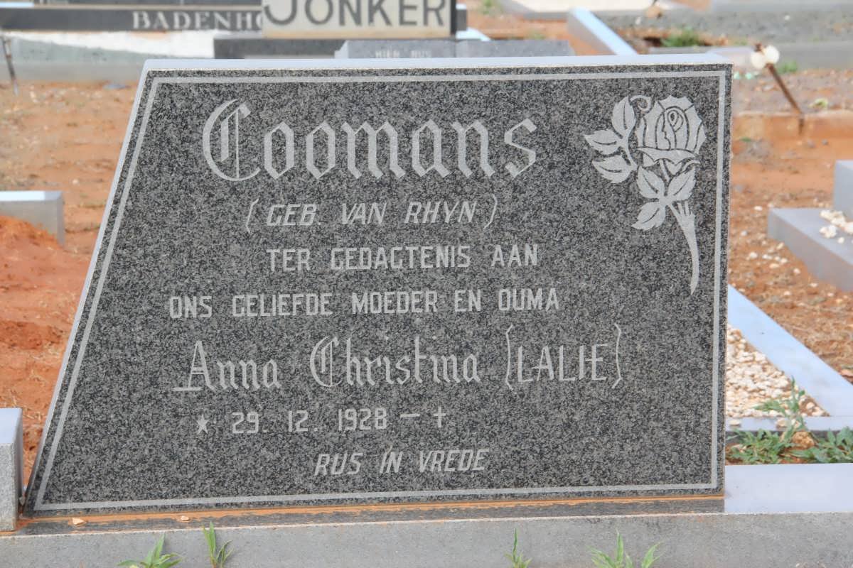 COOMANS Anna Christina van RHYN 1928-