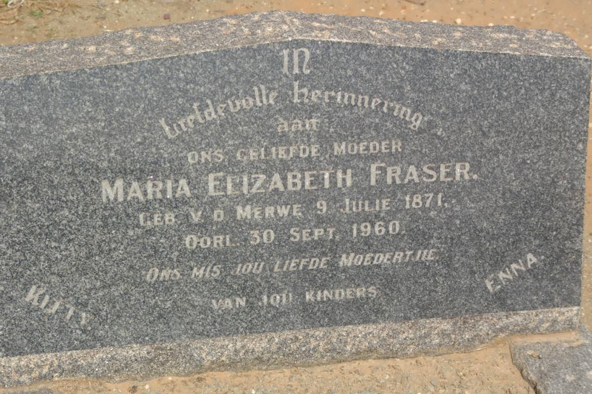 FRASER Maria Elizabeth nee v.d. MERWE 1871-1960