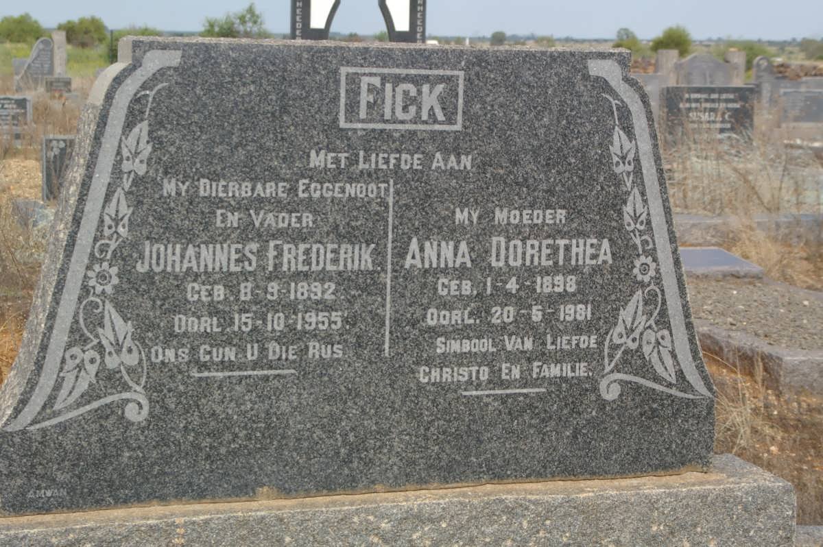 FICK Johannes Frederik 1892-1955 &amp; Anna Dorethea 1898-1981