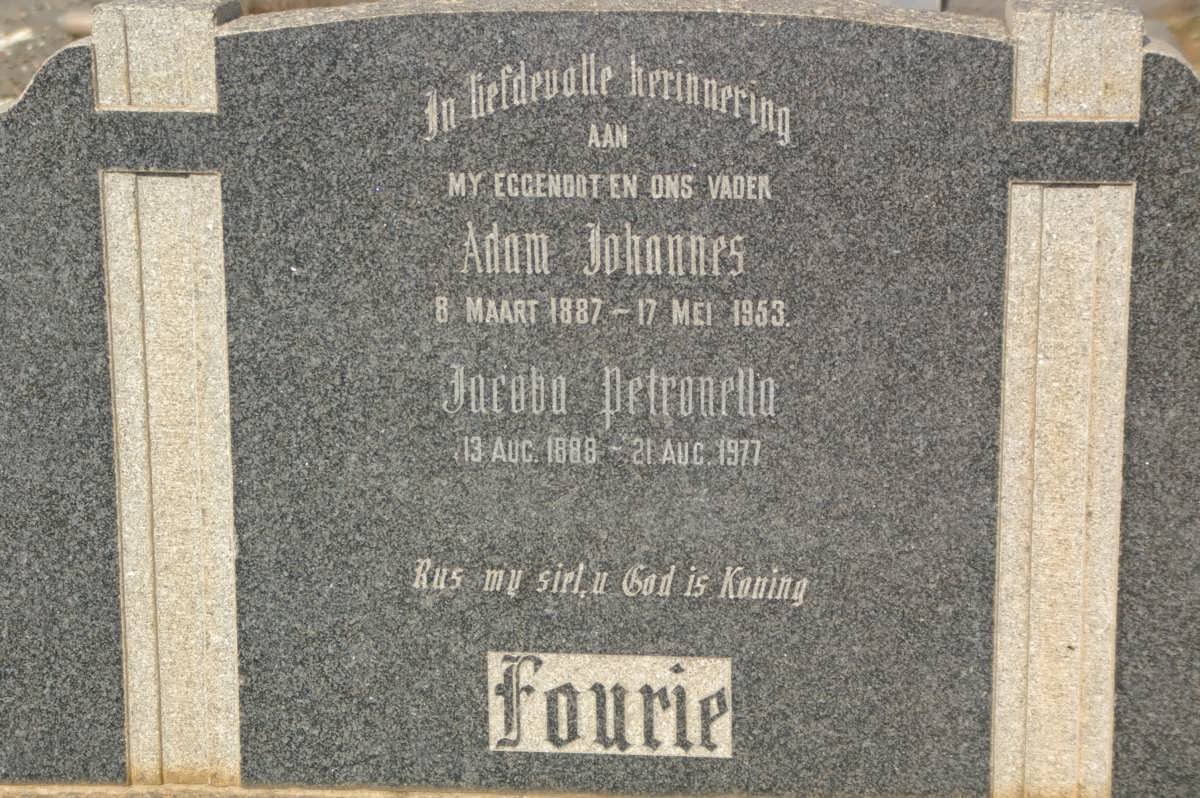 FOURIE Adam Johannes 1887-1953 &amp; Jacoba Petronella 1888-1977