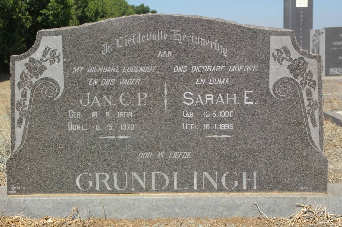GRUNDLINGH Jan C.P. 1908-1970 &amp; Sarah E. 1906-1995