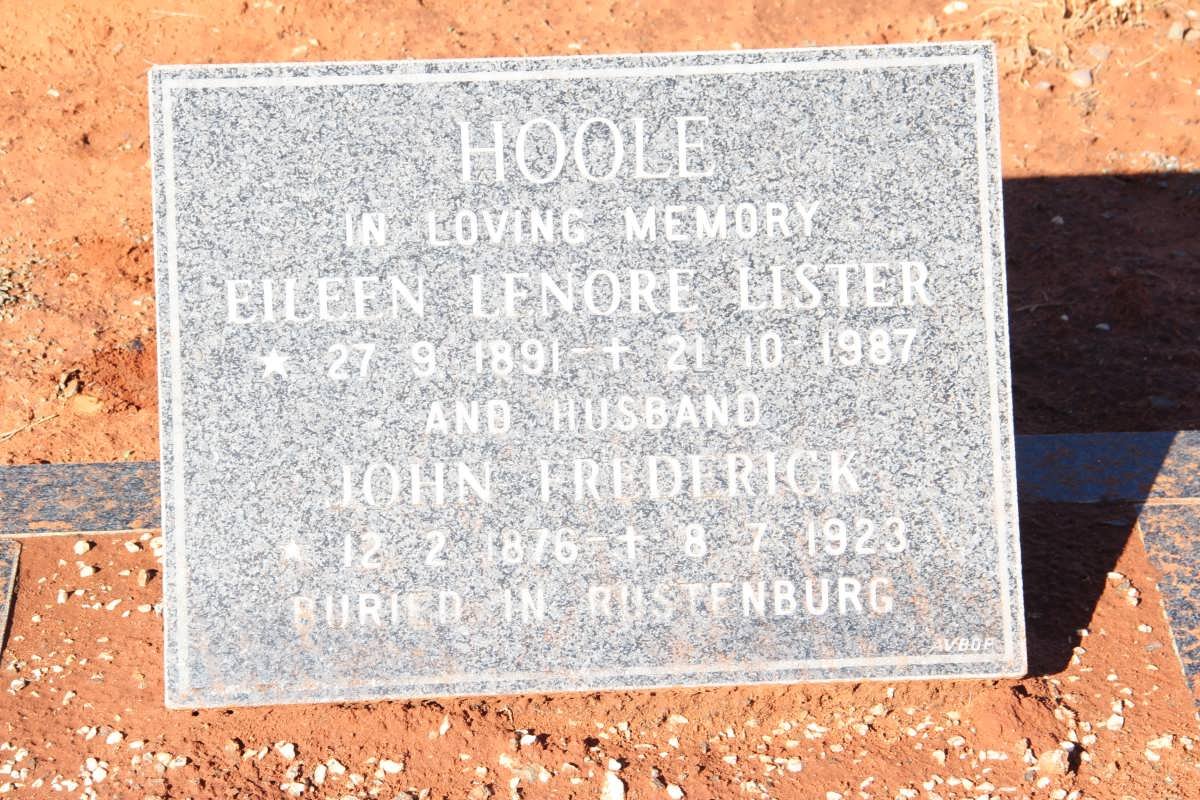 HOOLE John Frederick 1876-1923 &amp; Eileen Lenore LISTER 1891-1987