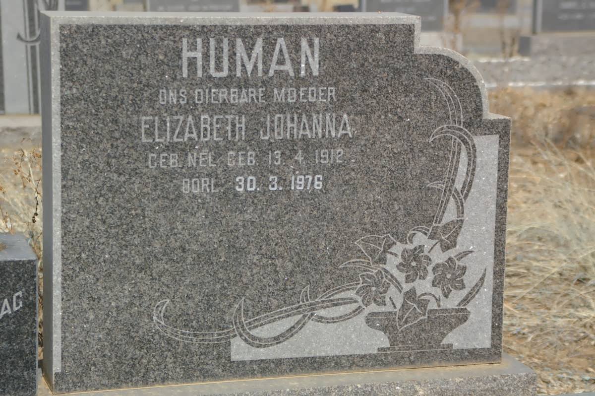 HUMAN Elizabeth Johanna nee NEL 1912-1976