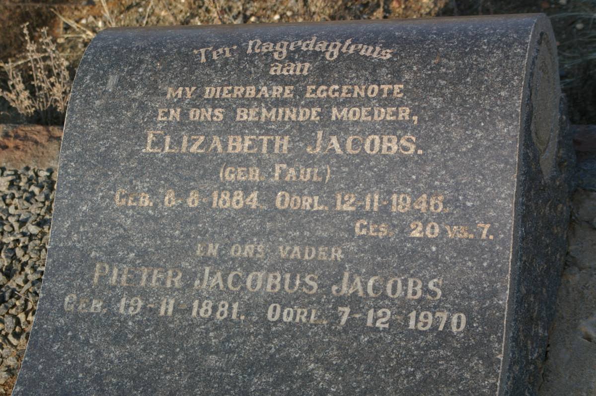 JACOBS Pieter Jacobus 1881-1970 &amp; Elizabeth nee FAUL 1884-1946