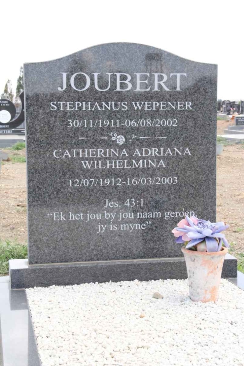 JOUBERT Stephanus Wepener 1911-2002 &amp; Catherina Adriana Wilhelmina 1912-2003