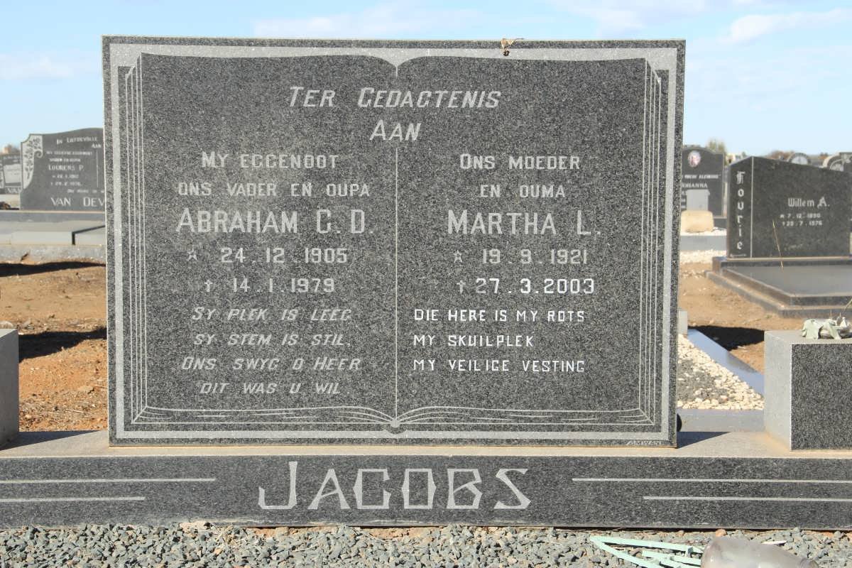 JACOBS Abraham C.D. 1905-1979 &amp; Martha L. 1921-2003