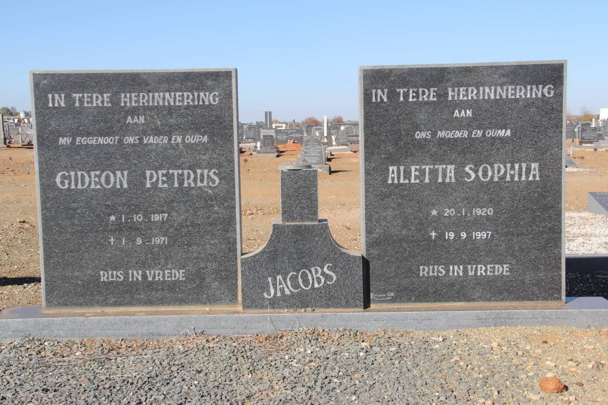 JACOBS Gideon Petrus 1917-1971 &amp; Aletta Sophia 1920-1997